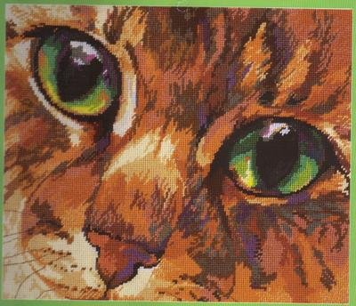 RARE ROSSI MESMERIZING GREEN CAT EYES NEEDLEPOINT/PILLOW KIT DRAMATIC FELINE