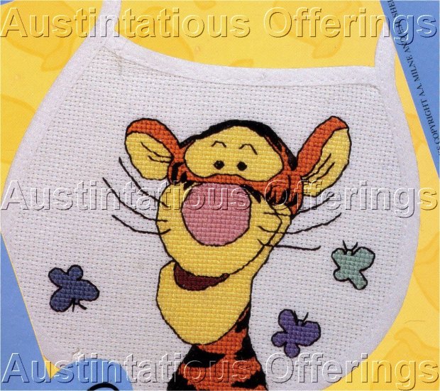 BOUNCY TIGGER BABY BIB BUTTERFLIES CROSS STITCH KIT