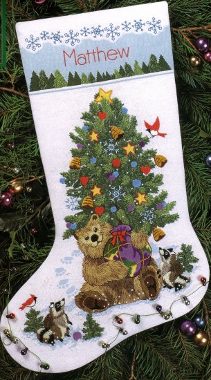 Rare AGC Repro CrossStitch Stocking Kit Bringing Home Xmas Tree