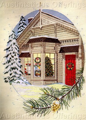 RARE GEORGIA BALL CREWEL EMBROIDERY KIT HOLIDAY SNOWY NIGHT