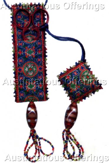 JEWEL TONES MULBERRY BEADED RIBBON SCISSOR CASE & FOB KIT