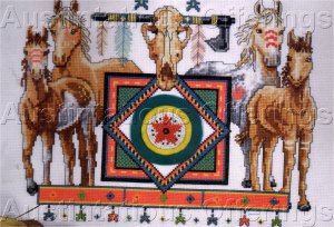 NATIVE  AMERICAN HORSES CROSS STITCH KIT PAINTED PONIES