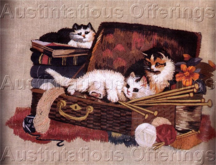 RARE WILSON CREWEL EMBROIDERY KIT RONNER-KNIP KITTENS