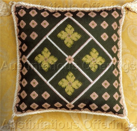RARE ENGLISH JACOBEAN DIAMOND FLORAL MINATURE PILLOW CROSS STITCH KIT
