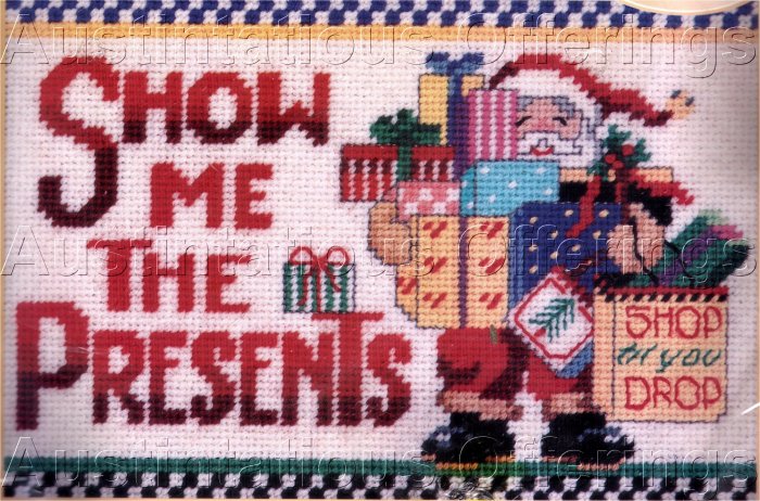RARE LINDA GILLUM CHRISTMAS PRESENTS NEEDLEPOINT SAMPLER PICTURE / PILLOW KIT