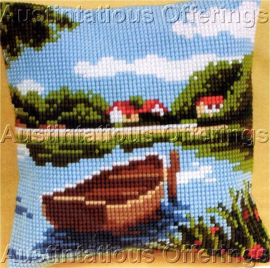 RARE LAKESIDE FISHING BOAT LARGE COUNT NEEDLEPOINT KIT