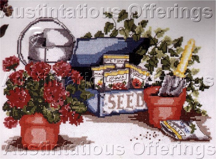 RARE HEIRLOOM TREASURE GARDEN SEED PACKETS CROSS STITCH KIT GERANIUMS