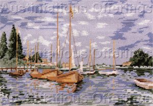 RARE SAILBOAT PAINTING ART REPRO NEEDLEPOINT KIT WATERSCAPE LAWRENCE REITER