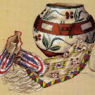 LE MESSURIER SOUTHWEST NATIVE AMERICAN ART REPRO CROSS STITCH KIT POTTERY  BEADED MOCCASINS & MORE