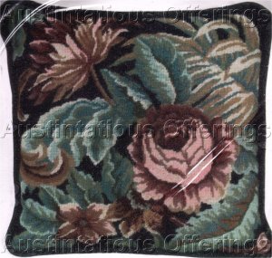 RARE POLITE TO POINT ROSE ROCOCO NEEDLEPOINT PILLOW KIT SCROLLING FLORAL