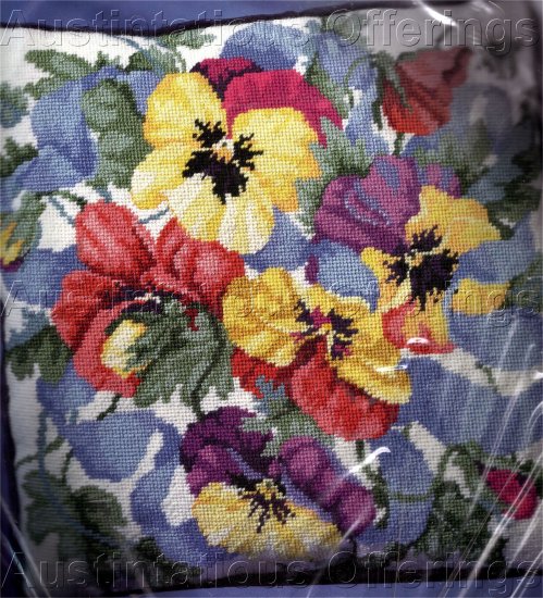 RARE SPRING PANSIES NEEDLEPOINT PILLOW KIT BARBARA BAATZ PANSY