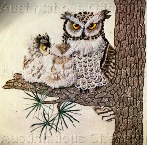 Download RARE WILSON TEXTURED CREWEL EMBROIDERY KIT MAJESTIC OWL FAMILY