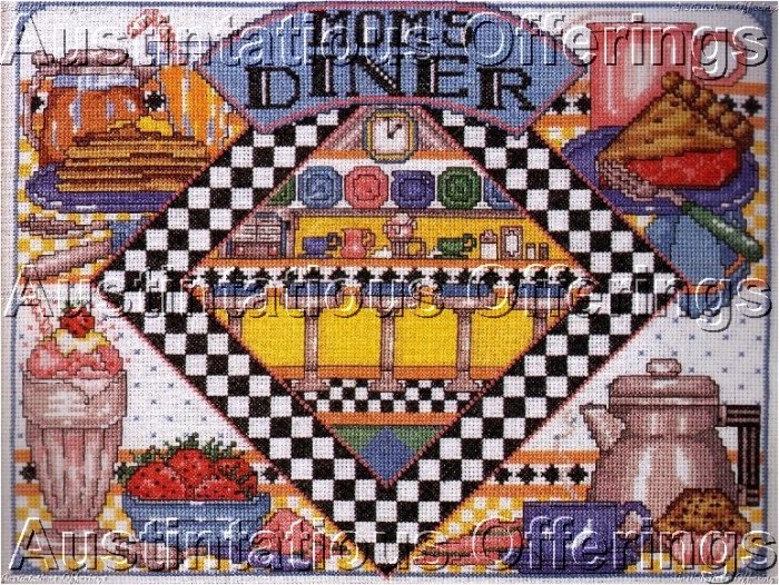 JOAN ELLIOTT RETRO KITCHEN CROSS STITCH KIT PANCAKES COFFEE DINER PIE