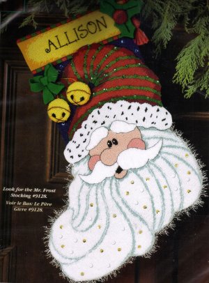 Rare Sparkle Santa Claus Needlepoint Stocking Kit Jingle Bells