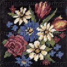 CLASSIC FLOWERS NEEDLEPOINT KIT ROSE DAISIES BLACK BACKGROUND