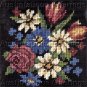 CLASSIC FLOWERS NEEDLEPOINT KIT ROSE DAISIES BLACK BACKGROUND