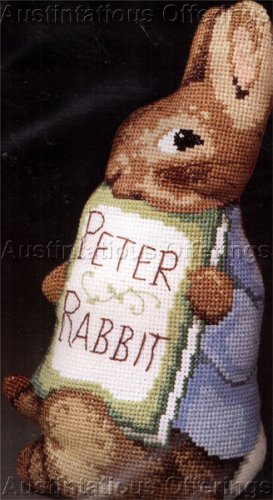 Rare Beatrix Potter Shaped Cross Stitch Pillow Kit Peter Rabbit with his Story Book