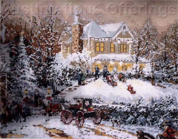 RARE VICTORIAN WINTER HOLIDAY HOME NEEDLEPOINT KIT THOMAS KINKADE