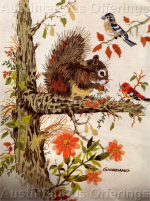 WOODLAND SQUIRREL BIRD FRIENDS CREWEL EMBROIDERY KIT GIORDANO