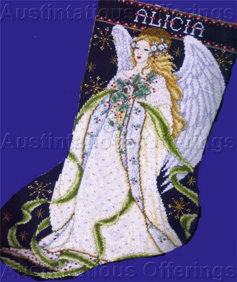 Joan Elliott Wintry Angel Cross Stitch Stocking Kit Holly Boughs
