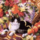 Rare Nancy Rossi Black White Cat Needlepoint Kit Still Life Floral