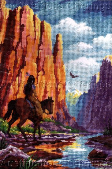 Rare Southwest Red Rock Canyon Rider Needlepoint Kit Native American ...