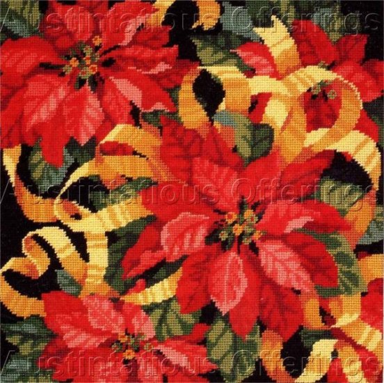 RARE BAATZ CHRISTMAS WINTER FLORAL NEEDLEPOINT PILLOW KIT POINSETTIA