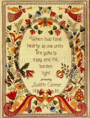 Rare Jacobean Crewel Embroidery Wedding Sampler Kit Angels Birds Light Burden