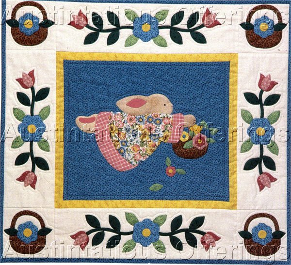 country-bunny-appliqued-quilt-kit-rabbit-with-basket-wall-hanging-quilting-set