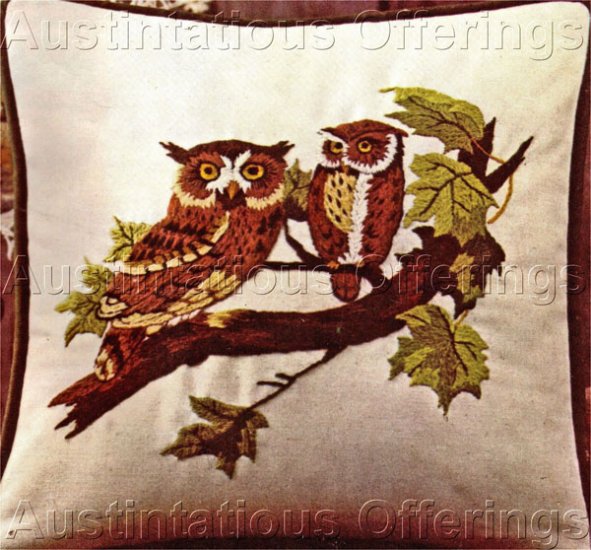 Owl Pair Crewel Embroidery Kit Birds of Prey Screech Owls For Beginning or Experienced Stitcher