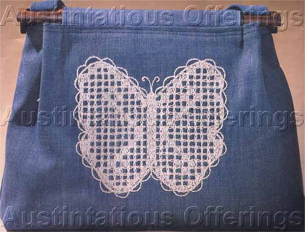 LACY BUTTERFLY JEANS PURSE WHITEWORK EMBROIDERY ON DENIM HANDBAG KIT Suitable for Beginners
