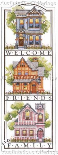 Painted Ladies Welcome Friends & Family Stamped Cross Stitch Kit Victorian Homes