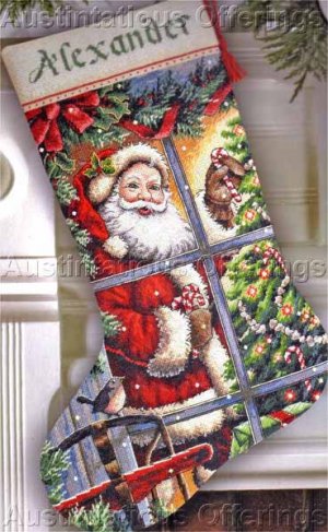 Rare Christmas Window View Cross Stitch Stocking Kit Donna Race Santa Claus