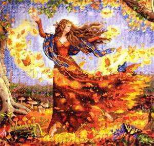 Rare Sanderson Fairy of  Autumn Cross Stitch Kit Fall Leaves Gold Collection