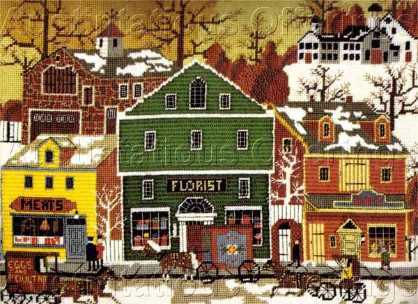 RARE WYSOCKI VILLAGE FOLK ART NEEDLEPOINT KIT MAIN STREET FLORIST HATS