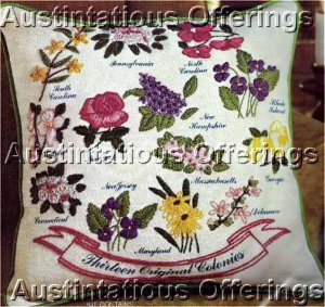 Colonial Sampler State Flowers Crewel Embroidery Kit For Beginning or Experienced Stitcher