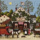 Charles Wysocki  Folk Art Town Stamped Cross Stitch Kit Village Coffee Shop