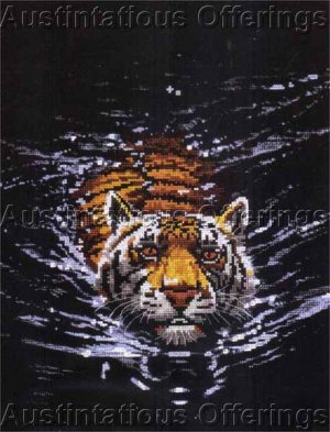 Rare Jackson Big Cat Midnight Predator No Count Cross Stitch Kit Swimming Tiger