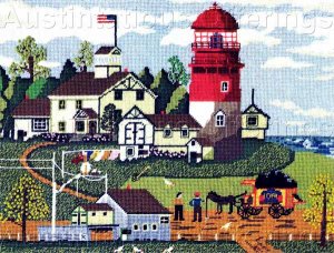 Rare Wysocki Red White Lighthouse Needlepoint Kit Light Keeper's Home