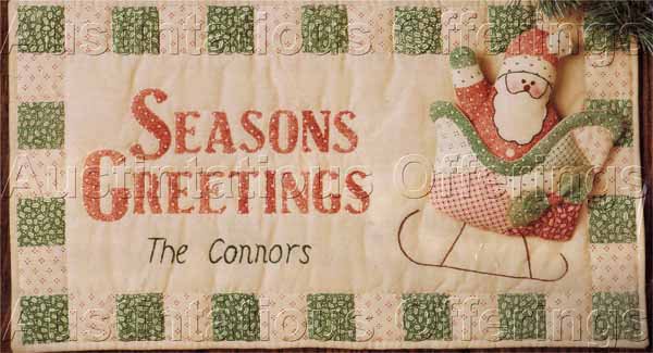 Rare Antiqued Quilted Santa Greetings Banner Stitchery Kit Suitable for Beginners