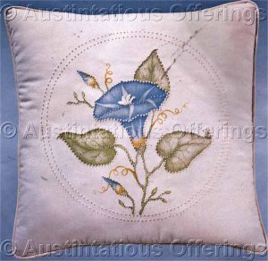 Rare Jean Fox Candlewicking Crewel Embroidery Floral Pillow Kit Morning Glory