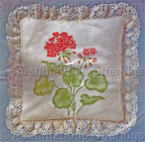 Rare Jean Fox Candlewicking Crewel Embroidery Floral Pillow Kit Geraniums