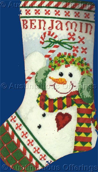 Diane Knott Chubby Snowman Bright Red Heart Needlepoint Stocking Kit Peppermints Candy