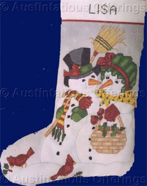 Rare Mr Mrs Snow Man Cross Stitch Stocking Kit Frosty and his Missus