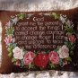 Rare Serenity Prayer Crewel Embroidery Pillow Kit Garland of Roses Inspirational Verse