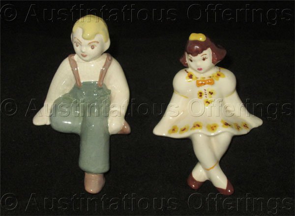 Mid Century Porcelain Farm Boy and Girl Shelf Sitter Figurines