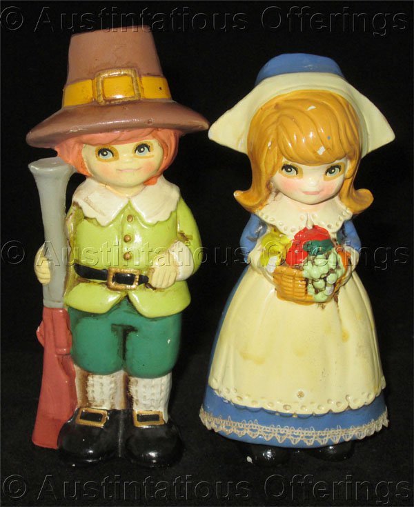 Vintage Mid Centry Napcoware porcelain Pilgrim Boy and Girl Figurines