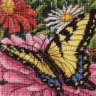 Dramatic Summer Flowers & Butterfly Needlepoint Kit Resting with the Zinnias