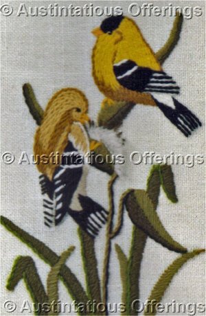 Rare Ruth Houseworth Bird Jiffy Crewel Embroidery Kit  American Gold Finches