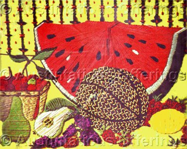 Rare Summer Fruit Still Life Crewel Embroidery Kit Watermelon Pears Berries